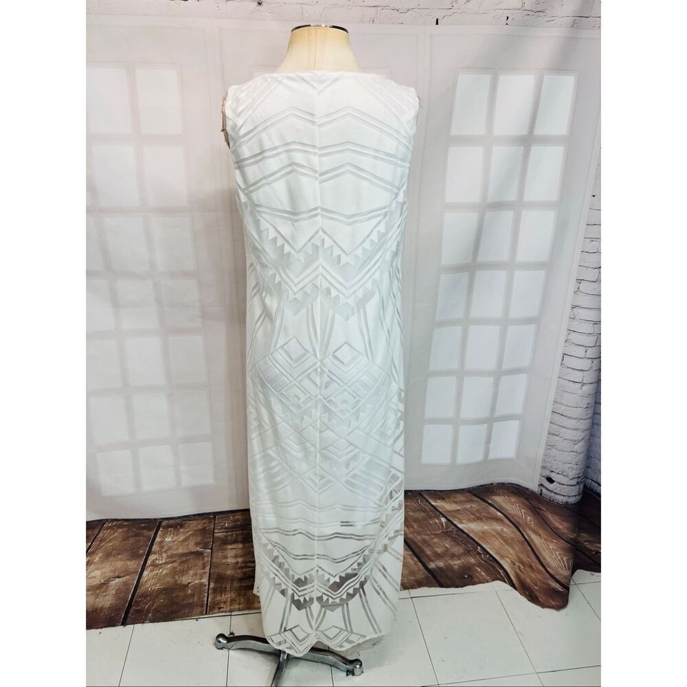 Chico's White Sleeveless Geometric Burnout Textured Maxi Dress Size 2 Large - Picture 5 of 9